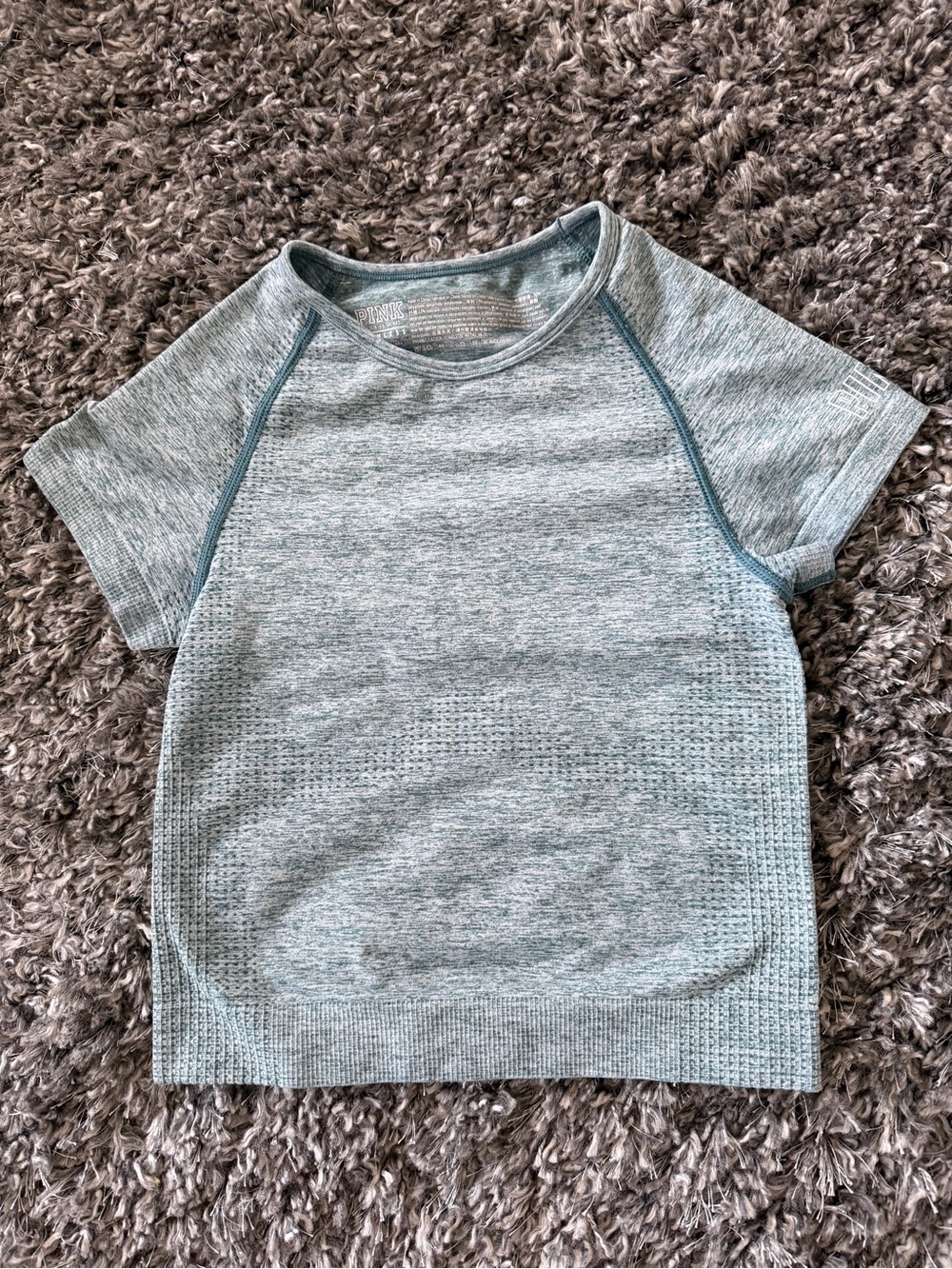 Victoria’s Secret PINK Seamless Short Sleeve Workout Top Green/Blue Size S